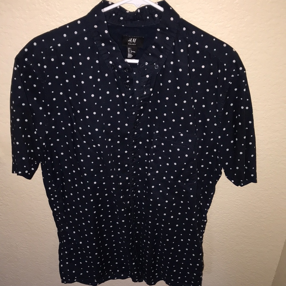 Navy Blue Short Sleeve Button-down
